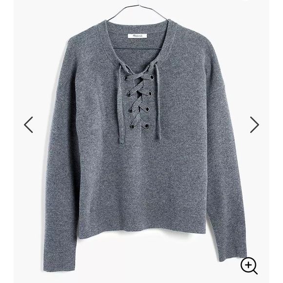 Madewell Grey Lace Up Sweater Merino Wool - Picture 2 of 11
